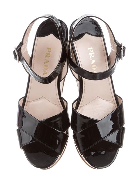 prada embellished patent leather sandals|prada patent leather wedge sandals.